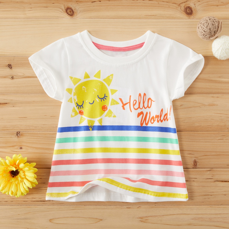 Baby / Toddler Girl HELLO WORLD Print Colorblock Tee
